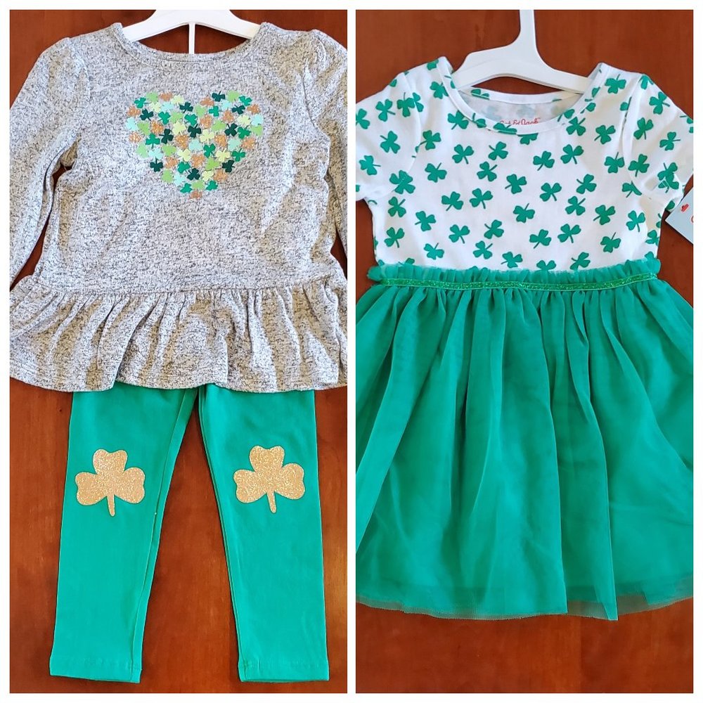 Girl's Size 2T - New Cat & Jack Shamrock/St. Patrick's Day Outfit & Dress Bundle